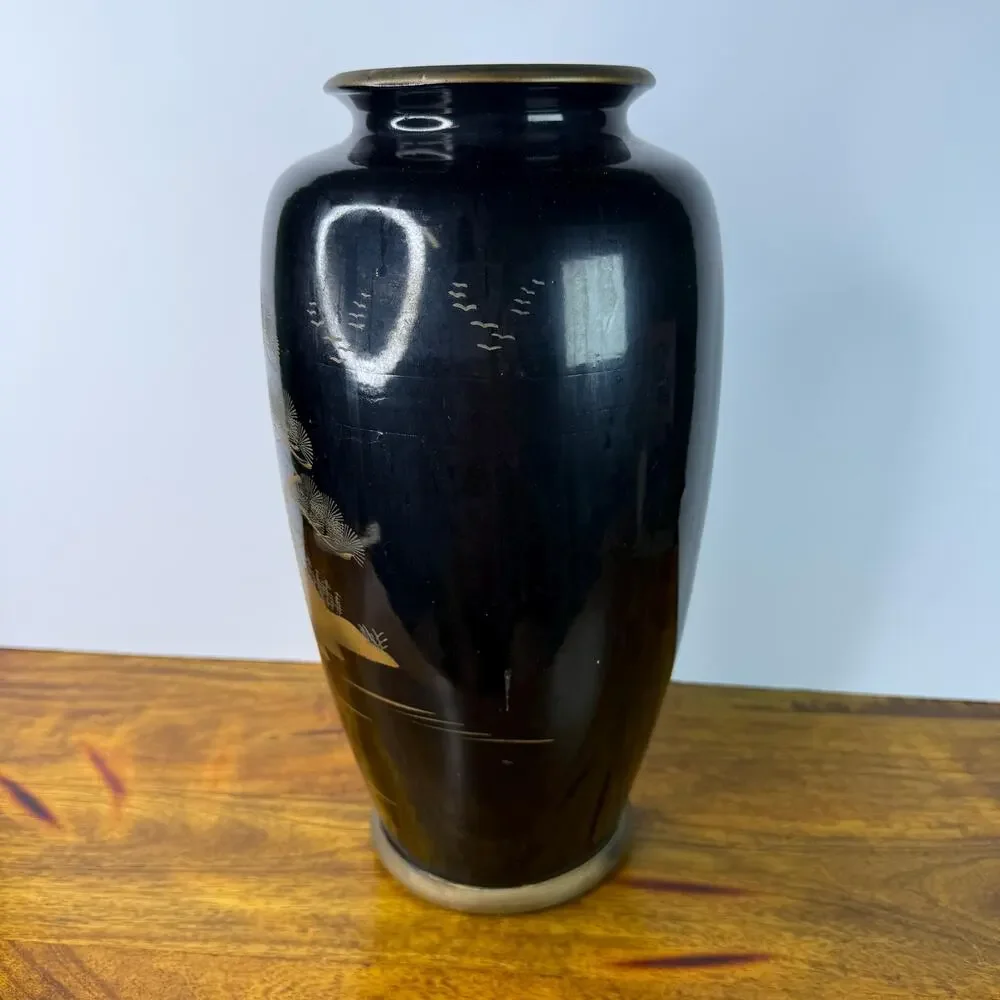 Vintage MCM Japanese Vase Scenic Temple Design